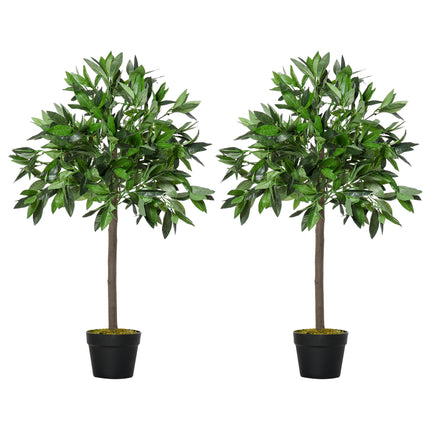 Set of 2 Artificial Topiary Bay Laurel Ball Trees 90cm with Nursery Pot - Green