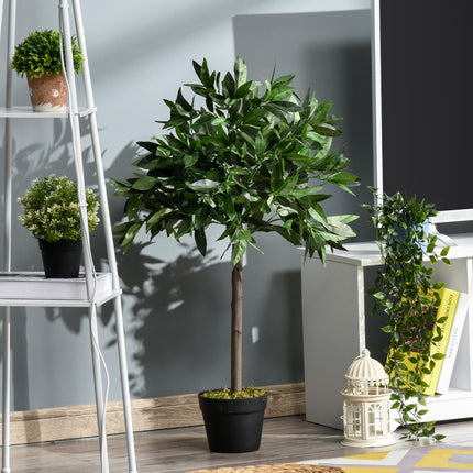 Set of 2 Artificial Topiary Bay Laurel Ball Trees 90cm with Nursery Pot - Green