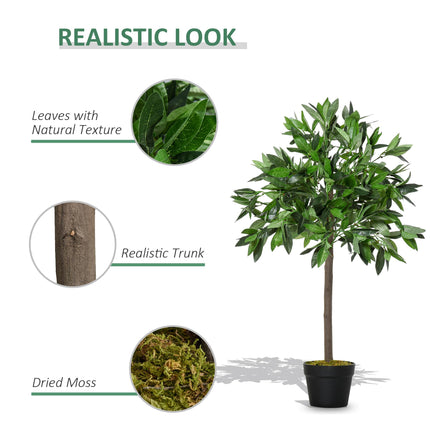 Set of 2 Artificial Topiary Bay Laurel Ball Trees 90cm with Nursery Pot - Green