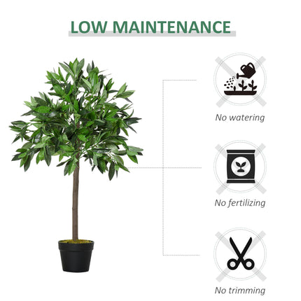 Set of 2 Artificial Topiary Bay Laurel Ball Trees 90cm with Nursery Pot - Green