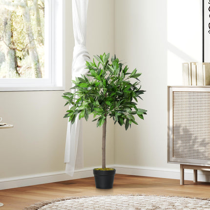 Set of 2 Artificial Topiary Bay Laurel Ball Trees 90cm with Nursery Pot - Green