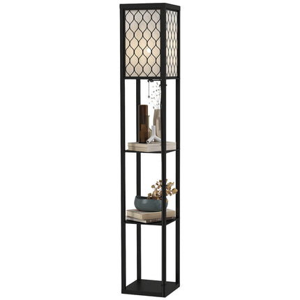 Modern Shelf Floor Lamp with 4-Tier Open Shelves for Living Room Storage and Light - Black