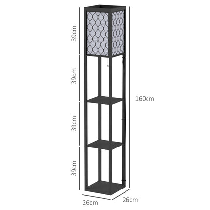 Modern Shelf Floor Lamp with 4-Tier Open Shelves for Living Room Storage and Light - Black