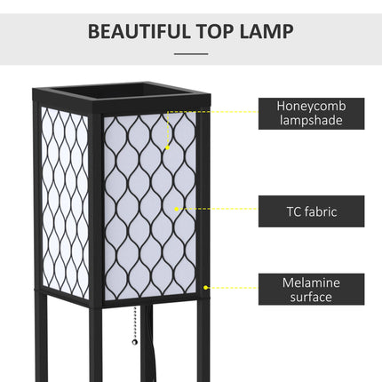 Modern Shelf Floor Lamp with 4-Tier Open Shelves for Living Room Storage and Light - Black