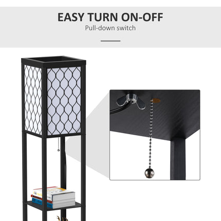 Modern Shelf Floor Lamp with 4-Tier Open Shelves for Living Room Storage and Light - Black