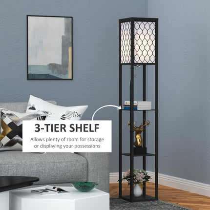 Modern Shelf Floor Lamp with 4-Tier Open Shelves for Living Room Storage and Light - Black