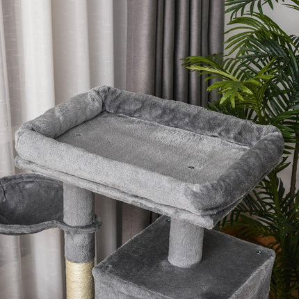 111cm Cat Tree Tower with Sisal Scratching Posts, Hammock & Hanging Ball - Grey