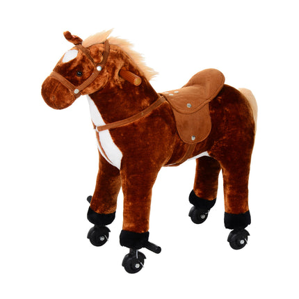 Kids Plush Ride-On Walking Horse with Sound - Brown