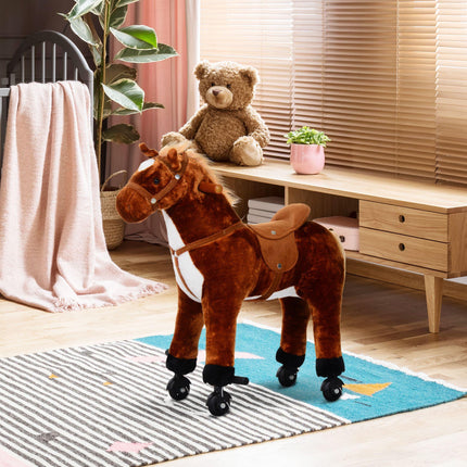 Kids Plush Ride-On Walking Horse with Sound - Brown