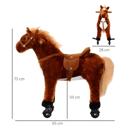 Kids Plush Ride-On Walking Horse with Sound - Brown