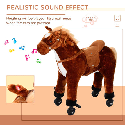Kids Plush Ride-On Walking Horse with Sound - Brown