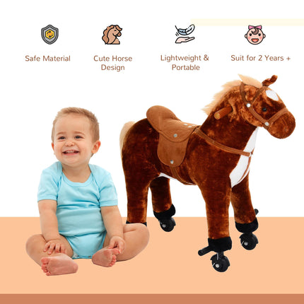 Kids Plush Ride-On Walking Horse with Sound - Brown