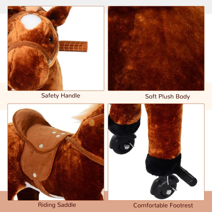 Kids Plush Ride-On Walking Horse with Sound - Brown