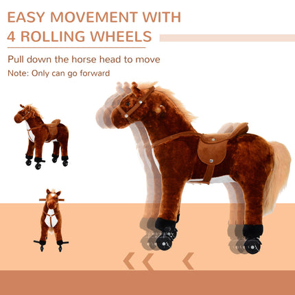 Kids Plush Ride-On Walking Horse with Sound - Brown