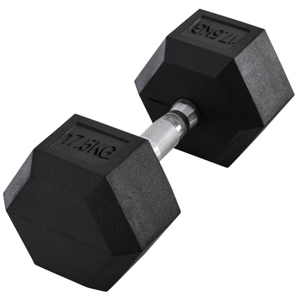 17.5KG Single Rubber Hex Dumbbell Durable Portable Hand Weight - Black