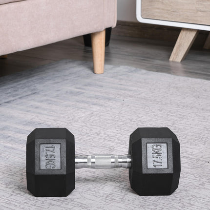 17.5KG Single Rubber Hex Dumbbell Durable Portable Hand Weight - Black