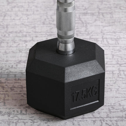 17.5KG Single Rubber Hex Dumbbell Durable Portable Hand Weight - Black