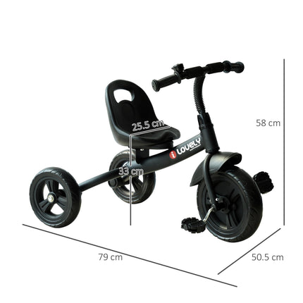 Ride On 3-Wheel Pedal Tricycle for Kids 18+ Months - Black