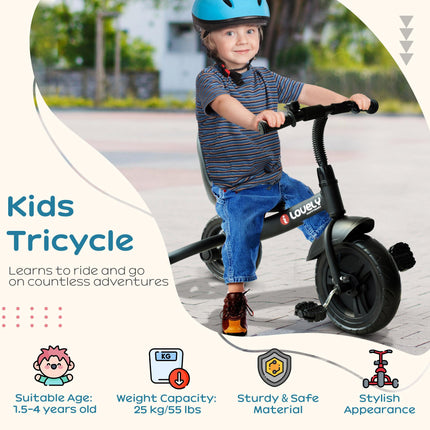 Ride On 3-Wheel Pedal Tricycle for Kids 18+ Months - Black