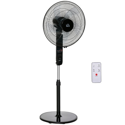 Oscillating Standing Floor Fan with Remote Control, Adjustable Height & Timer - Black