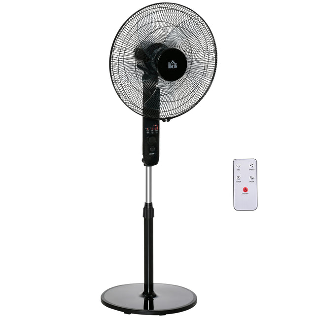 Oscillating Standing Floor Fan with Remote Control, Adjustable Height & Timer - Black