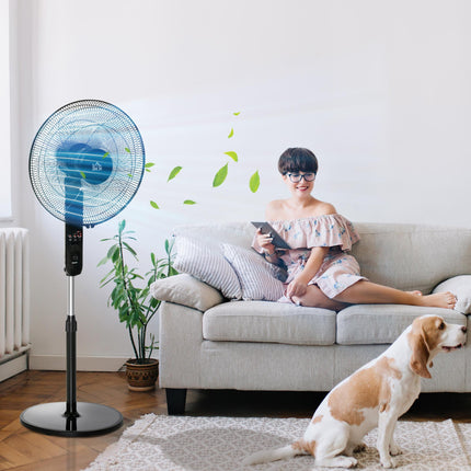 Oscillating Standing Floor Fan with Remote Control, Adjustable Height & Timer - Black