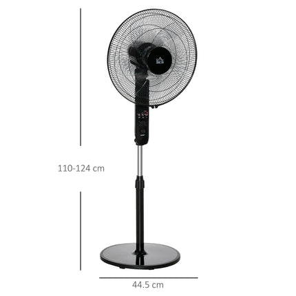 Oscillating Standing Floor Fan with Remote Control, Adjustable Height & Timer - Black