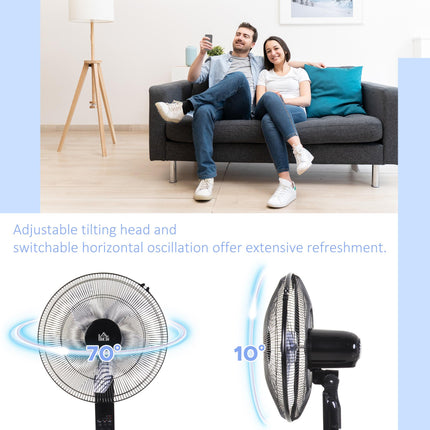 Oscillating Standing Floor Fan with Remote Control, Adjustable Height & Timer - Black