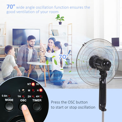 Oscillating Standing Floor Fan with Remote Control, Adjustable Height & Timer - Black
