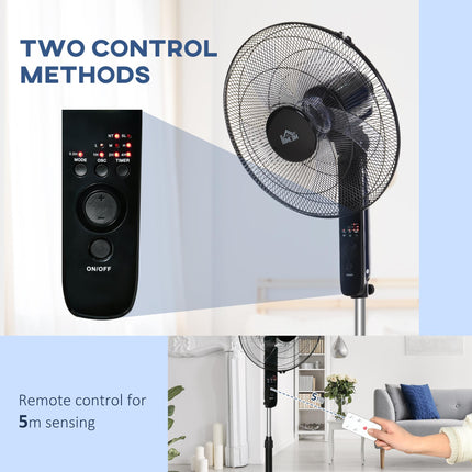 Oscillating Standing Floor Fan with Remote Control, Adjustable Height & Timer - Black