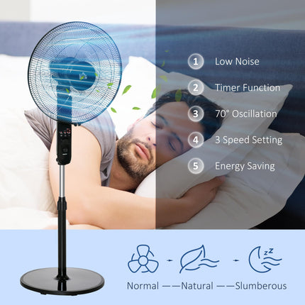 Oscillating Standing Floor Fan with Remote Control, Adjustable Height & Timer - Black