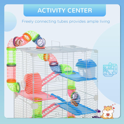 Pawhut 5 Tier Hamster Cage Carrier Habitat with Exercise Wheel, Tunnel, Water Bottle & Dishes for Dwarf Hamsters - Green