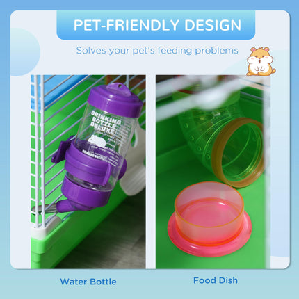 Pawhut 5 Tier Hamster Cage Carrier Habitat with Exercise Wheel, Tunnel, Water Bottle & Dishes for Dwarf Hamsters - Green