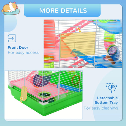 Pawhut 5 Tier Hamster Cage Carrier Habitat with Exercise Wheel, Tunnel, Water Bottle & Dishes for Dwarf Hamsters - Green