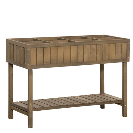 8 Box Wooden Raised Planter Bed with Water-Resistant Finish - Brown