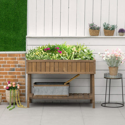 8 Box Wooden Raised Planter Bed with Water-Resistant Finish - Brown