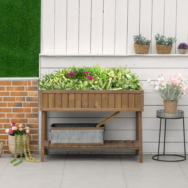 8 Box Wooden Raised Planter Bed with Water-Resistant Finish - Brown
