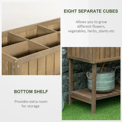 8 Box Wooden Raised Planter Bed with Water-Resistant Finish - Brown