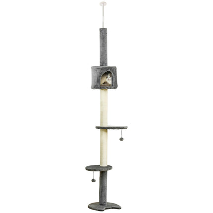 Multi-Layer Cat Tree with Scratching Post and Hanging Balls - Light Grey