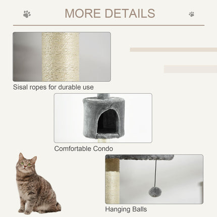 Multi-Layer Cat Tree with Scratching Post and Hanging Balls - Light Grey