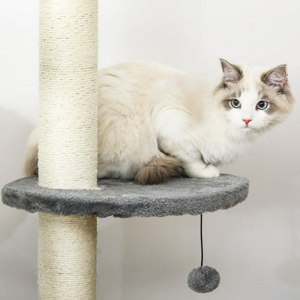 Multi-Layer Cat Tree with Scratching Post and Hanging Balls - Light Grey