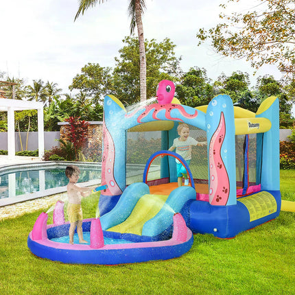 Bounce Castle Inflatable Trampoline Slide Pool Octopus Design 3.8x2x1.8m - Blue Pink