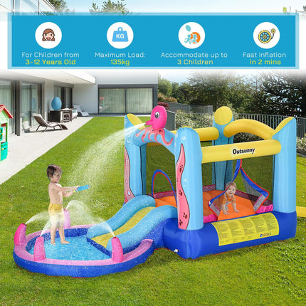 Bounce Castle Inflatable Trampoline Slide Pool Octopus Design 3.8x2x1.8m - Blue Pink
