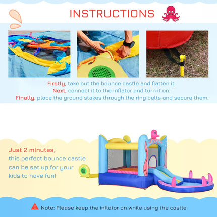Bounce Castle Inflatable Trampoline Slide Pool Octopus Design 3.8x2x1.8m - Blue Pink