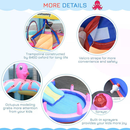 Bounce Castle Inflatable Trampoline Slide Pool Octopus Design 3.8x2x1.8m - Blue Pink