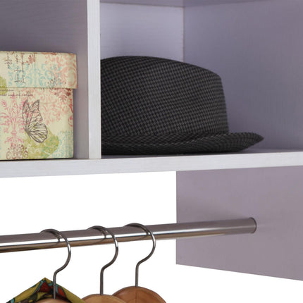Wall Mounted Coat Rack with Hooks, Rail & Storage Shelves - White