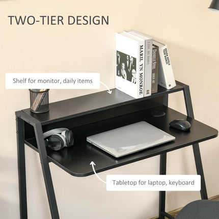 Writing Desk Computer Table with Storage Shelf Home Office Workstation - Black