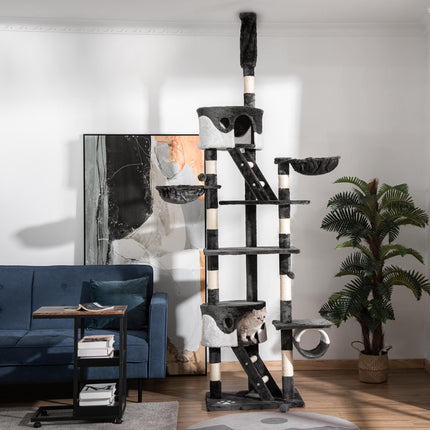 Adjustable Cat Tree Kitten Condo Fun House with Scratching Posts - Grey & White