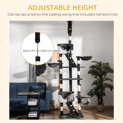 Adjustable Cat Tree Kitten Condo Fun House with Scratching Posts - Grey & White
