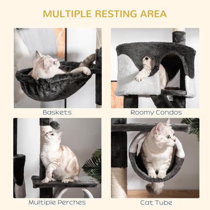 Adjustable Cat Tree Kitten Condo Fun House with Scratching Posts - Grey & White